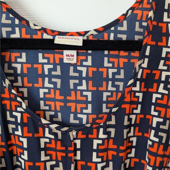 Merona Boho Sleeveless Dress | Women’s Medium | Blue & Orange | Pockets - Picture 3 of 6